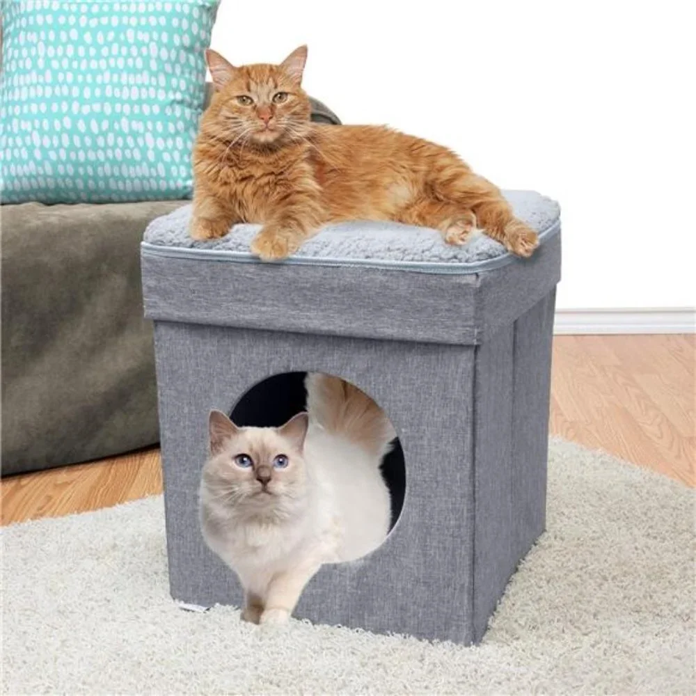 Large Cat Bed, Stackable Cat Cube, Indoor Cat House, Cat Scratcher, Gray